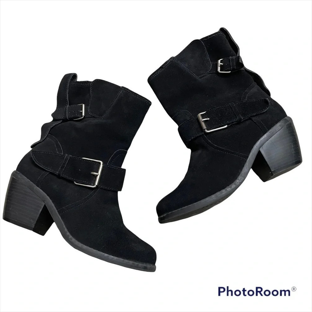 Dolce Vita Black Suede Buckle Ankle Boots